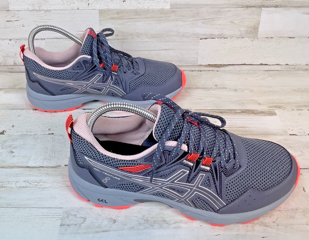 Asics GEL Venture 8 Women's Trail Running Shoes Gray Coral Lace Up Size 8.5